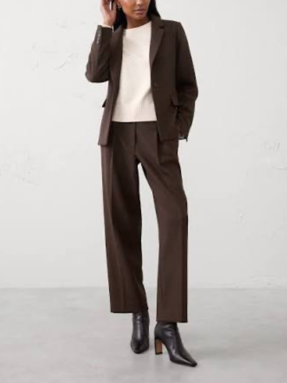 Banana Republic High-Waist Straight Leg Trousers Double Weave Dark Brown Size 8